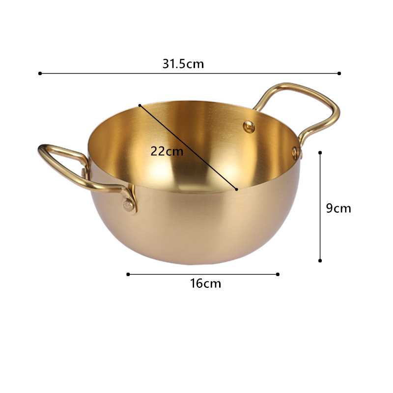 1Pc Household Soup Pot Instant Noodle Pot Stainless Steel Ramen Pot Double Ear Small Cooking Pot Induction Cooker: Gold 22CM