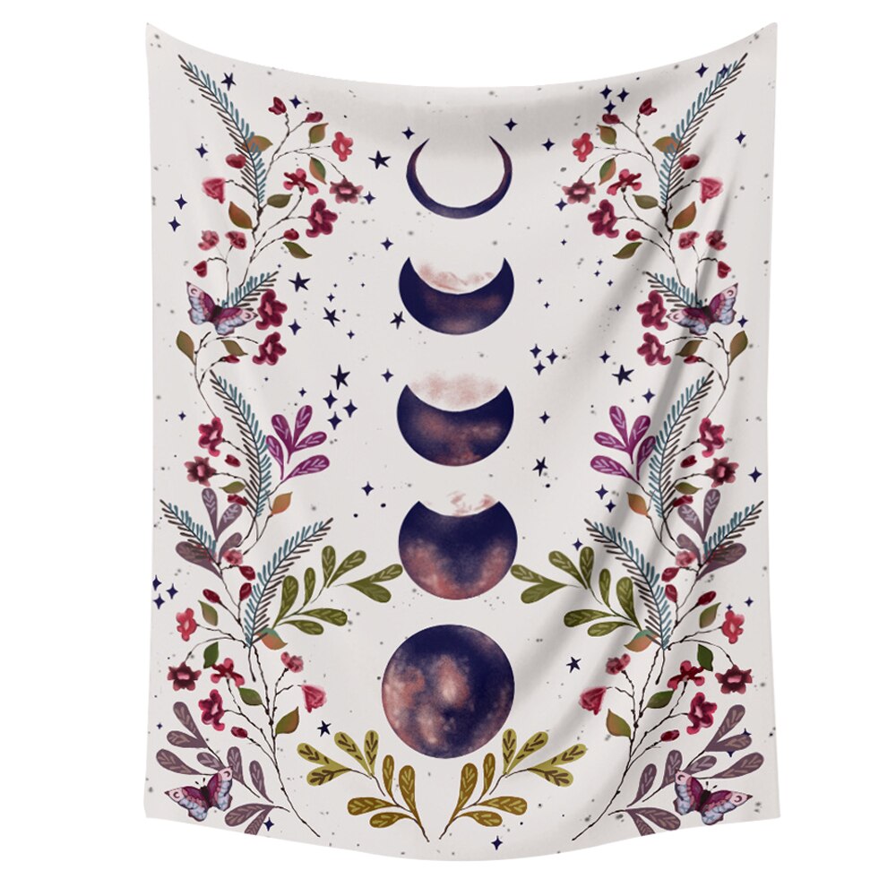 Moon Phase Tapestry Wall Hanging Flowers Moon Black and White Wall Art Tapestry for Bedroom Living Room Dorm Home Decor: white