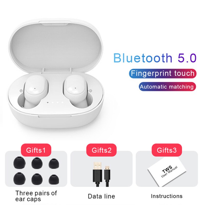Auriculares TWS A6S, inalámbricos por Bluetooth 5,0, auriculares con micrófono TWS y cancelación de ruido para Xiaomi, iPhone, Huawei y Samsung: Blanco