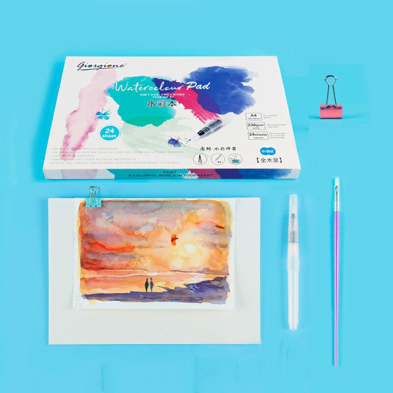 5-piece set Pure wood pulp paper 230g 24 page watercolor paper sets sketching Sketchpad Children's portable art supplies set