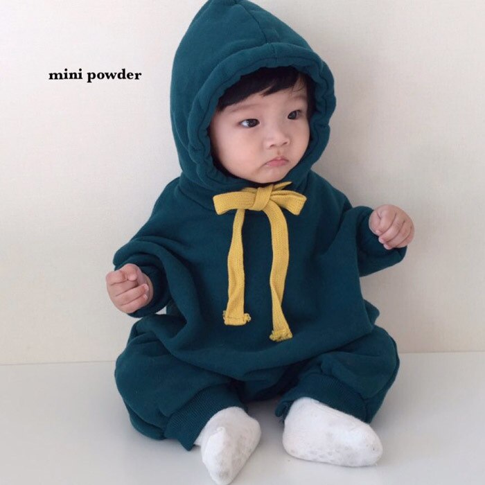 Outono inverno meninos e meninas regular estilo coreano algodão bebê macacão de manga comprida com capuz cor sólida hedging moda