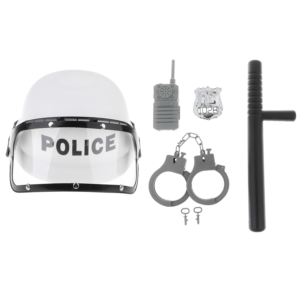 5 pieces Police Role Play Set - Kid&#39;s Officer Motorcycles Cop Helmet, Badge, Cuffs Pretend Play Boys Fancy Dress Costume Toy
