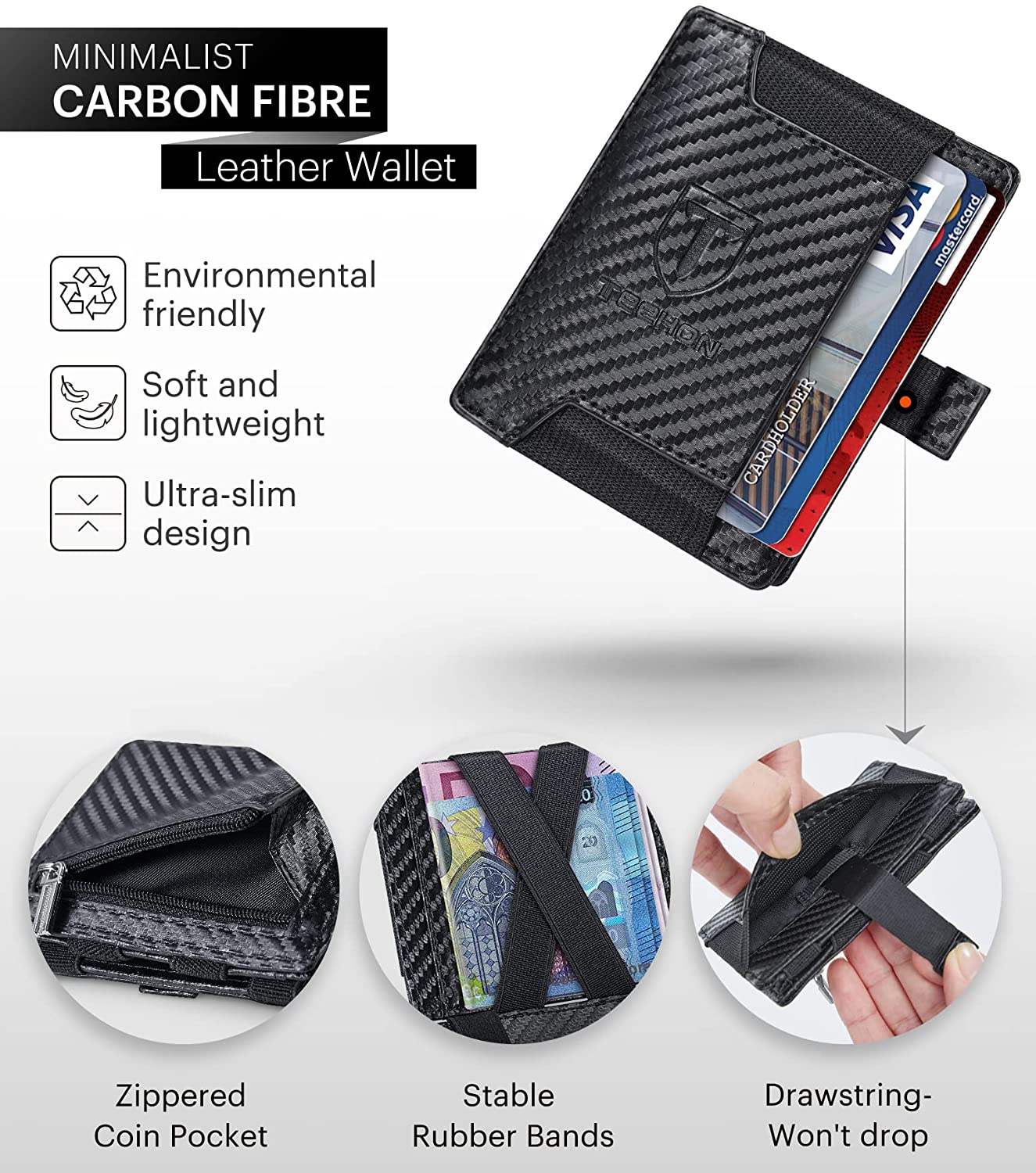 Slim Mini Wallet With Zipper, RFID Blocking Men's Wallet, Short Leather Credit Card Holder Coin Purse