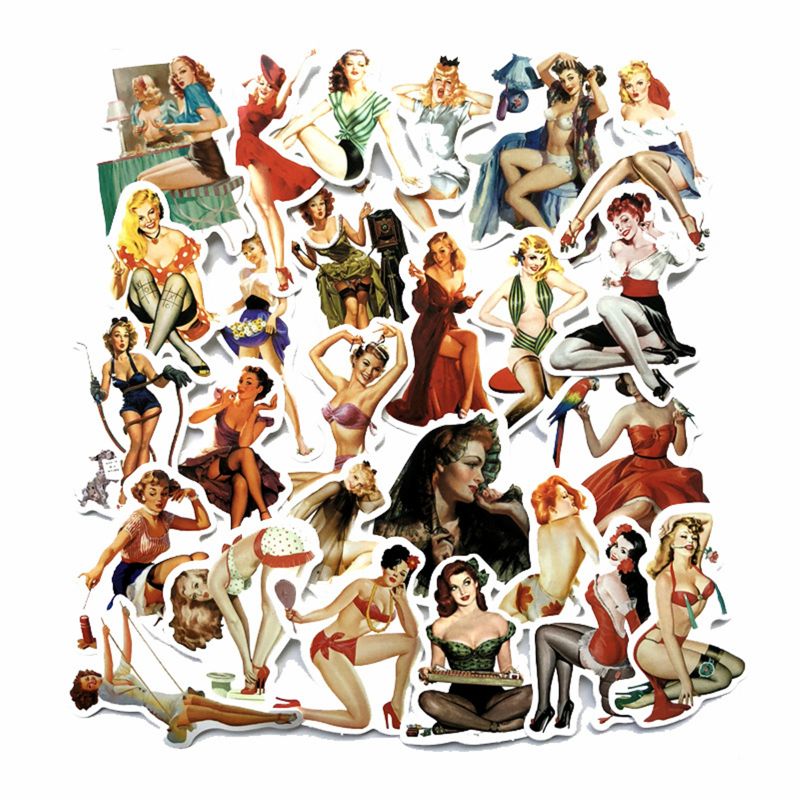 50Pcs Europa En Amerika Retro Meisje Pin Up Girl Sticker Decoratie Briefpapier Sticker Diy Ablum Dagboek Scrapbooking Label Sticker