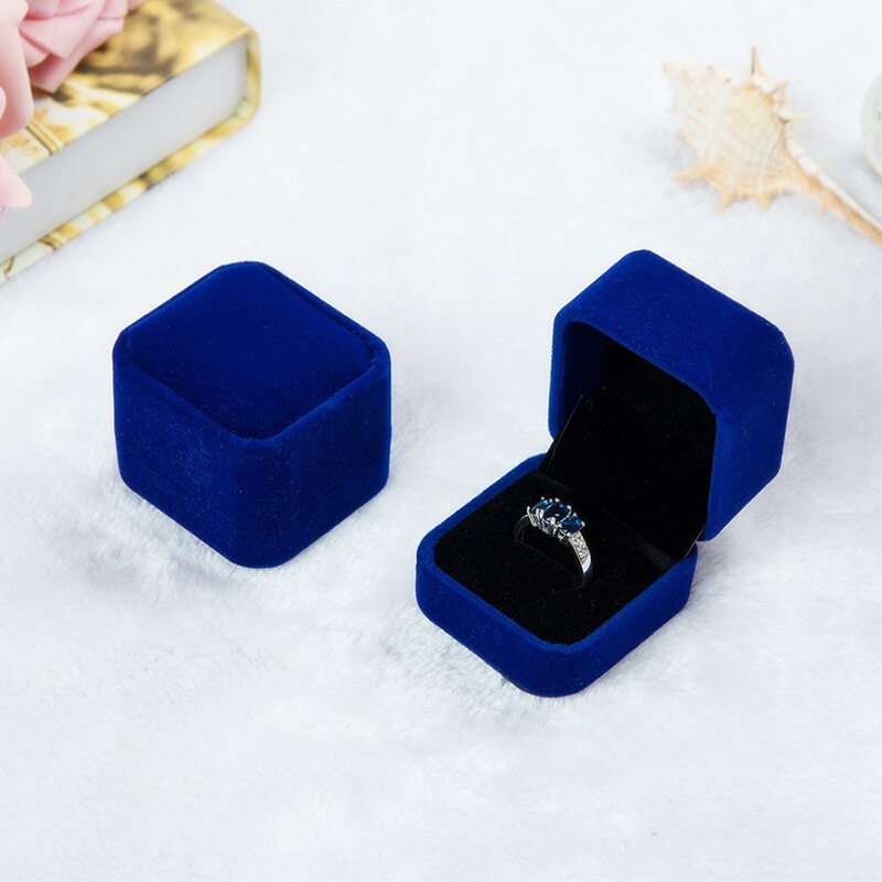 1PC Square Velvet Boxes Display Case Weddings Party Jewelry Box for Ring Earrings Black red: Blue