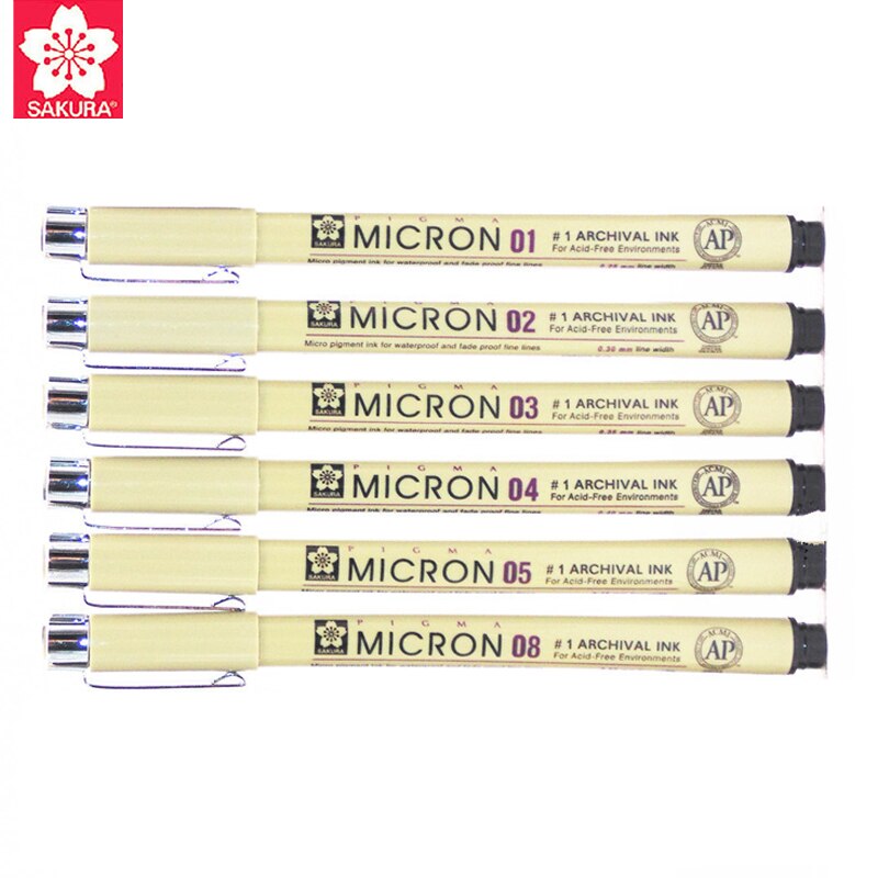 Pigma Sakura Micron-Juego de rotuladores impermeables, delineador fino, rotuladores de dibujo artístico, de dibujos animados, 6 unidades por lote
