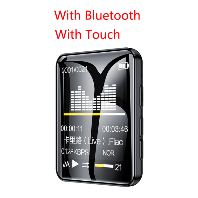 Reproductor de MP3 con Bluetooth 5,0, Walkman, pantalla completa, música, Libro Electrónico de lectura, reproductor de vídeo Mp4 con auriculares con Clip trasero: With BT With Touch / 8 GB