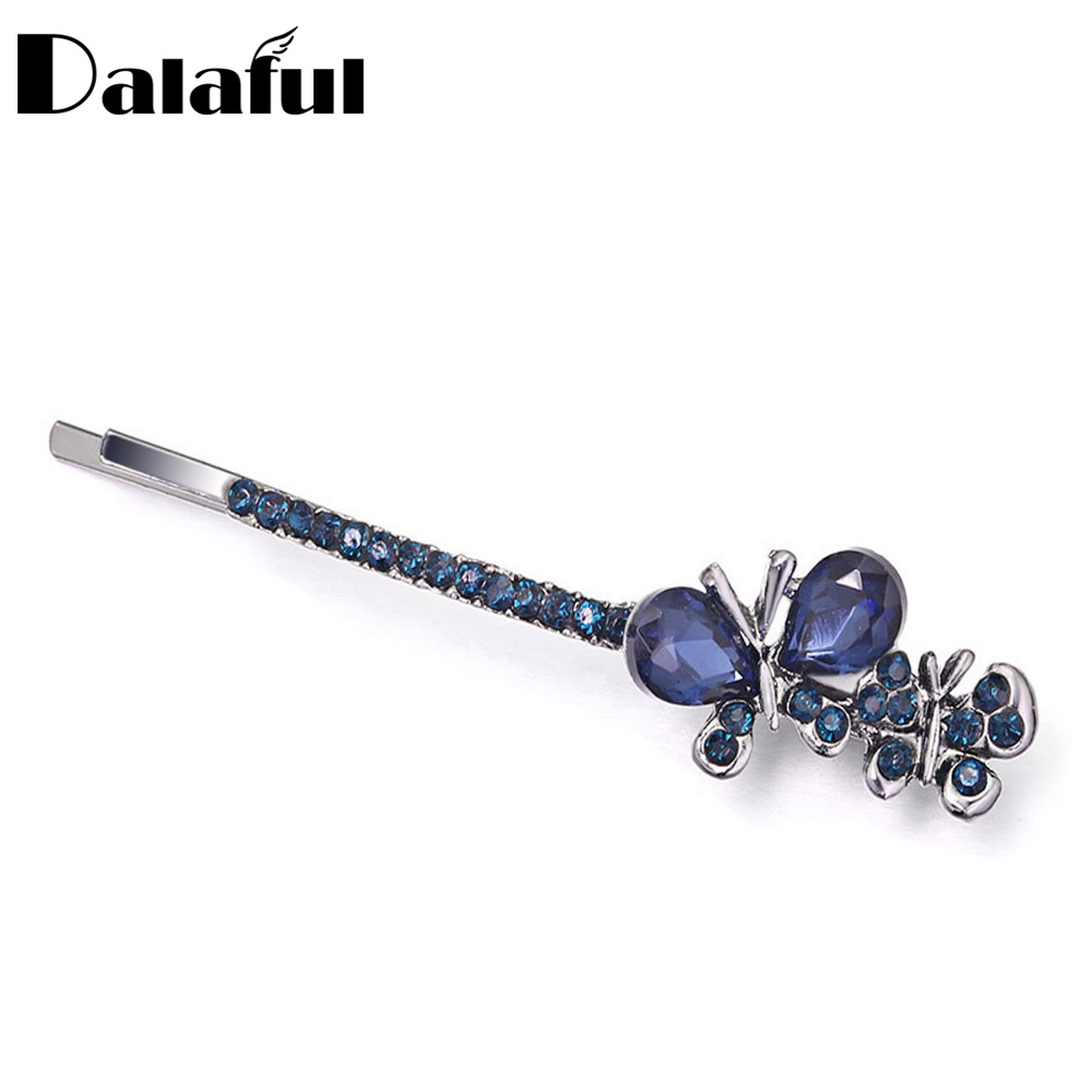 Dalaful 1PCS Butterfly Hair Clips Crystal Rhinestone Bobby Pins For Women Girl Hairpins Barrette F161