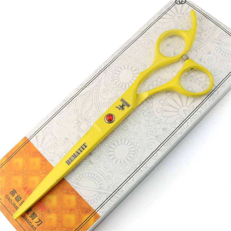 7 inch pink family hairdressing scissors hair scissors Japan 440C cutting and Thinning scissors set: yellow Cutting