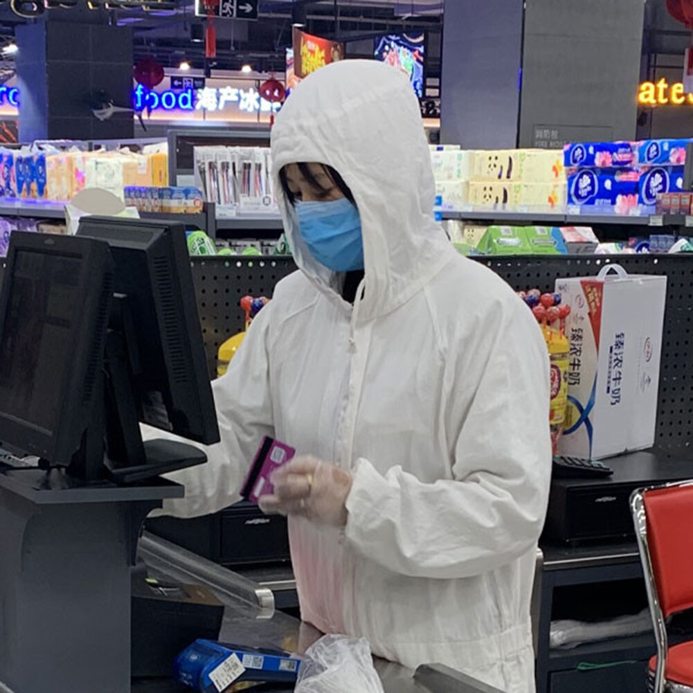 5PCS Large Disposable One-Piece Isolation Gowns Hood Elastic Cuffs Isolation Garment Work For Cleaning Painting Biker Raincoat