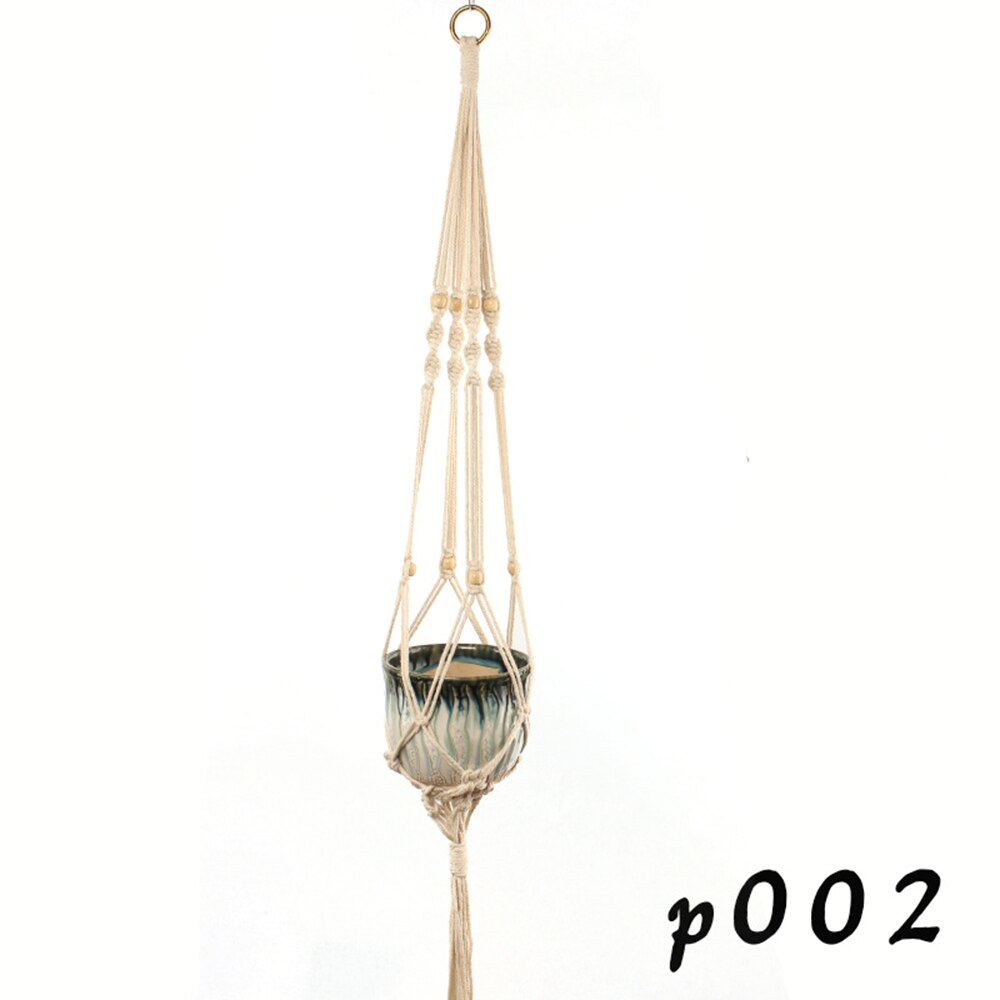 Macrame Katoen Handgemaakte Touw Opknoping Netto Opknoping Mand Vaas Bloem Plant Haak Sling Haak Land Yard Tuin Wanddecoratie: P002