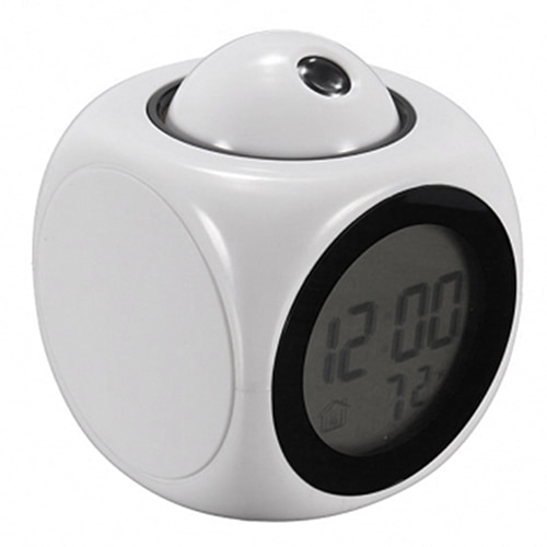 LCD Projection vocale parler réveil électronique rétro-éclairé numérique projecteur horloge Table horloge température affichage: 1White