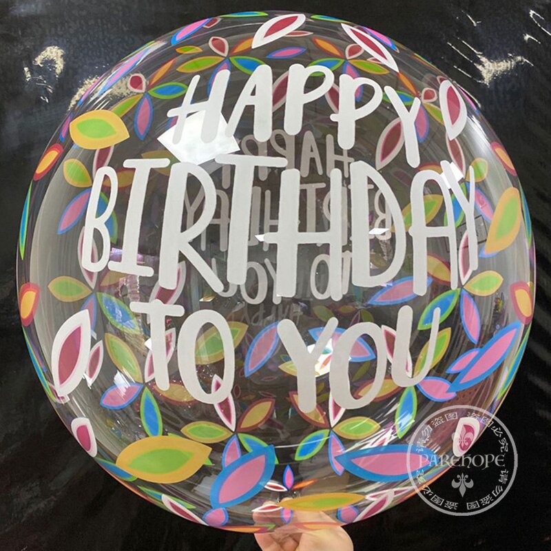 20 '' gennemsigtig pvc trykt heliumboble ballon oppustelige bobo balloner til bryllupsfødselsdagsfest baby shower dekoration: Trykt fødselsdag