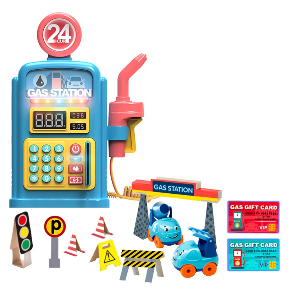 1 sæt tankstation legetøjsbørns simulering taler tankstation scene model legetøj med lyd lys børns jul: Blå