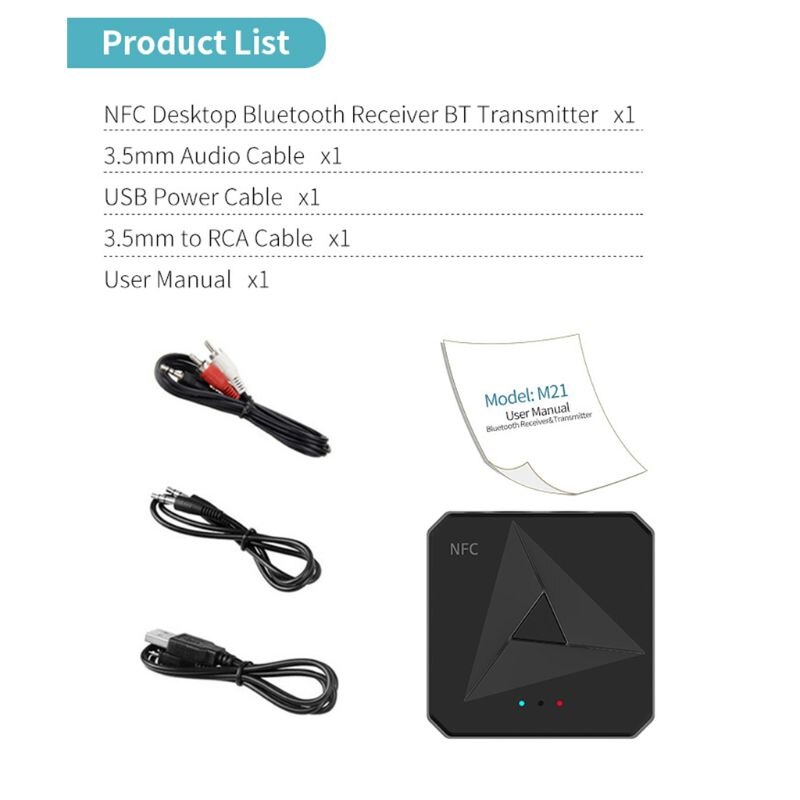 Nfc desktop bluetooth modtager bt transmitter bluetooth 5.0 3.5mm aux jack rca musik trådløs stemme frekvens adapter