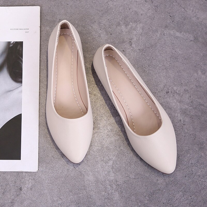 Dame loafers sko komfortabelt læder slip-on bløde pu sko ballet afslappet flade sko 553: Cremet-hvid / 8