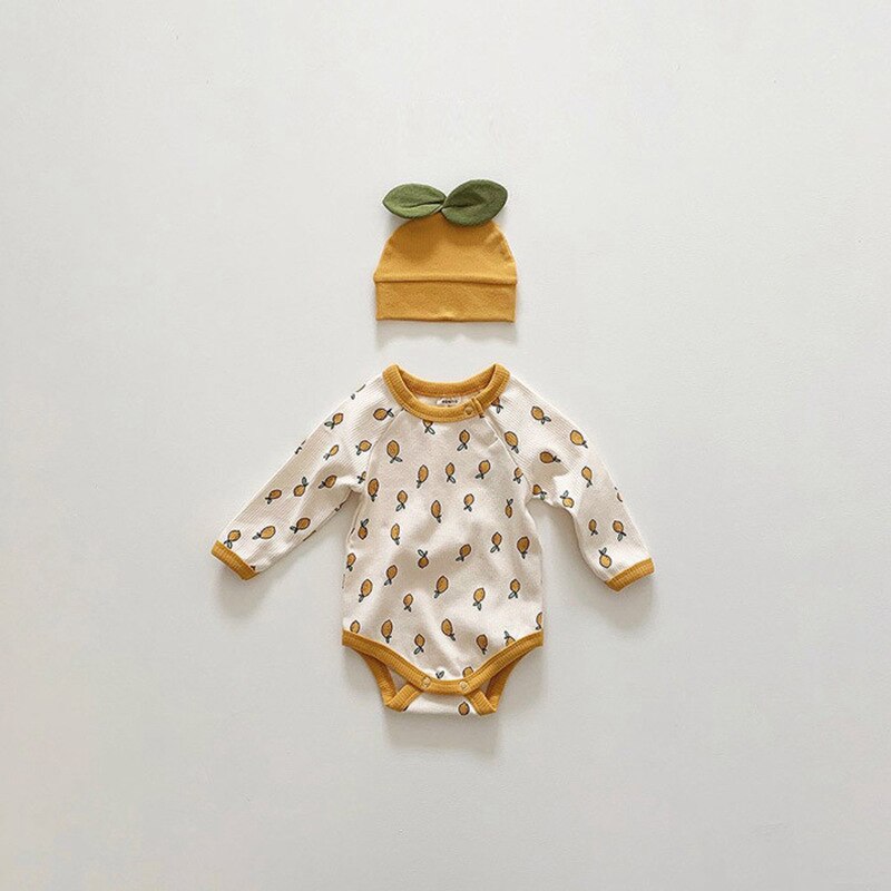 Babykleding herfst lange mouwen babyjongens driehoek romper babymeisje ananas muts bedrukte romper 2 stuks 3-24 maanden: Wit / 9m