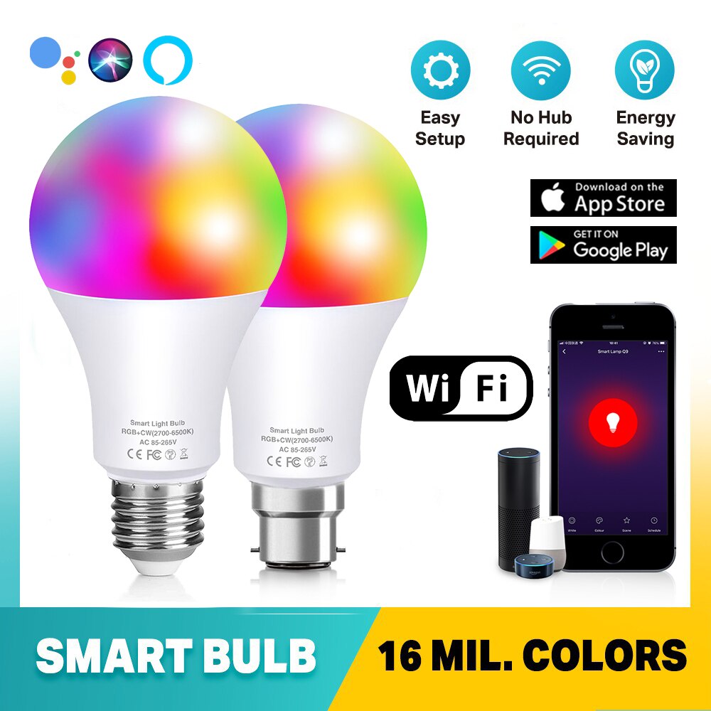 B22 E27 WiFi Smart Led Light Bulb for Chandeliers RGB Dimmable Lamp Control by IR Remote or APP without Wire 220V Lighting