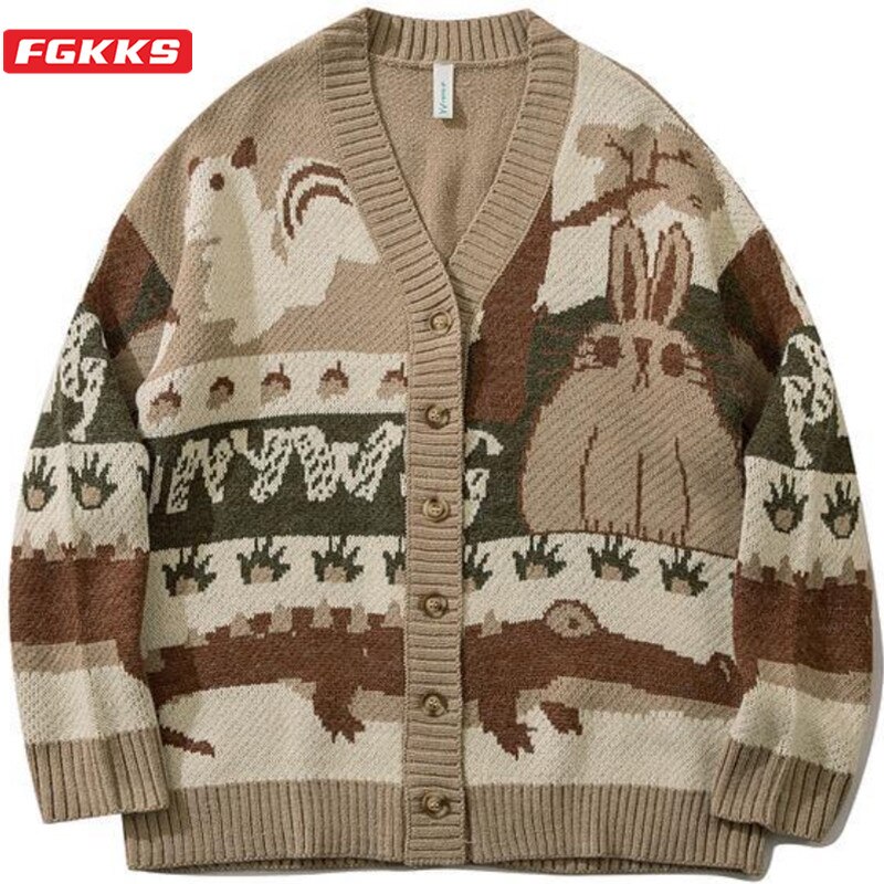 FGKKS – pull Vintage en tricot pour homme et femme, chandail et décontracté, col rond, style Harajuku, coréenne, hiver
