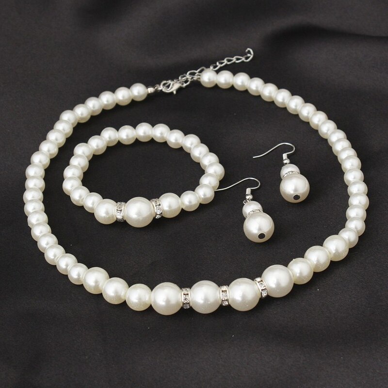 Classic White Pearl Jewelry Sets Necklace Bracelet Earrings Bridal Pearl Sets Women Party Jewelry Wedding Jewlery Christmas