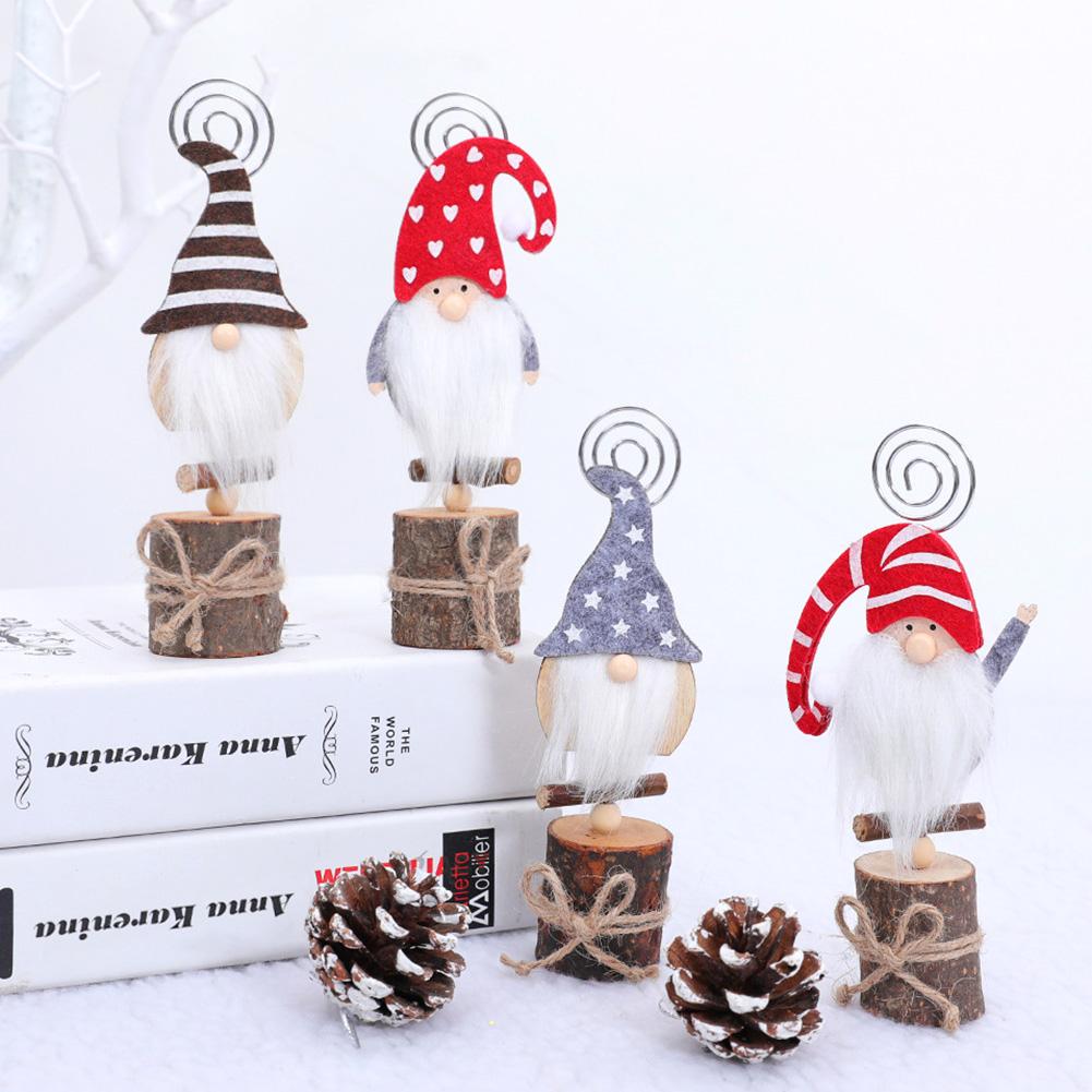 Kerst Hout Stand Gnome Naam Card Note Foto Houder Clip Diy Home Party Decoratie