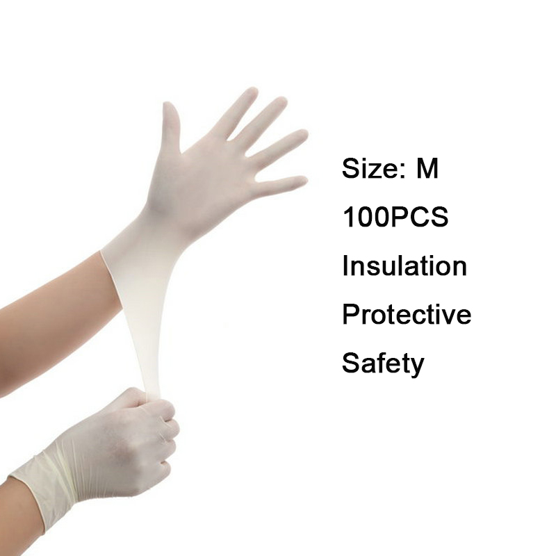 100pcs/lot Disposable Gloves Dental Anti-acid PVC Elastic One-off Gloves Kitchen Insulation Protective Safety Golves: M