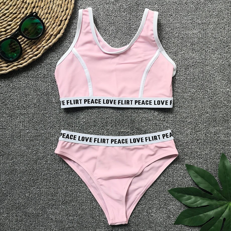 6-10 Years Girl Swimsuit Kids Two Piece Children's Swimwear Letter Print Girl Bathing Suit Sport Swimming Suit Girls Beachwear: 160(9-10 Years)