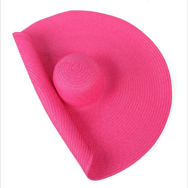 2022 Grote Zomer Hoeden 25Cm Rand Papier Stro Hoeden Cool Mooi Mooie Grote Strand Hoeden Heldere Kleuren Roll Zon hoeden Voor Vrouwen