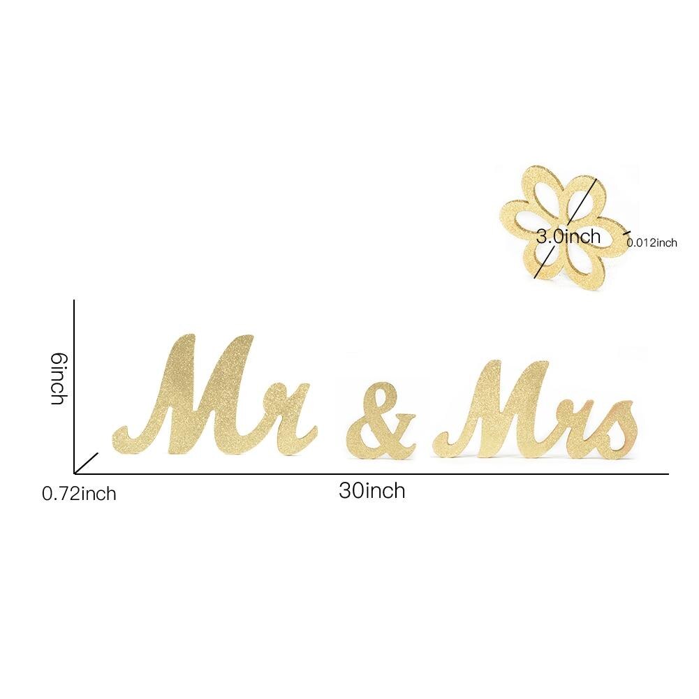 LanLan letras de madera MR & letrero con letras Mrs decoraciones de mesa de boda oro purpurina plateada Glitter Sweetheart herramientas