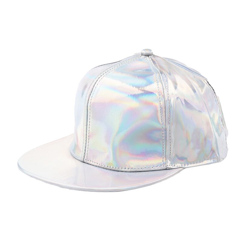 Mænd kvinder pu læder justerbar baseball cap hip hop hætter solskærm snapback flad dans street trendy hatte: Sølv