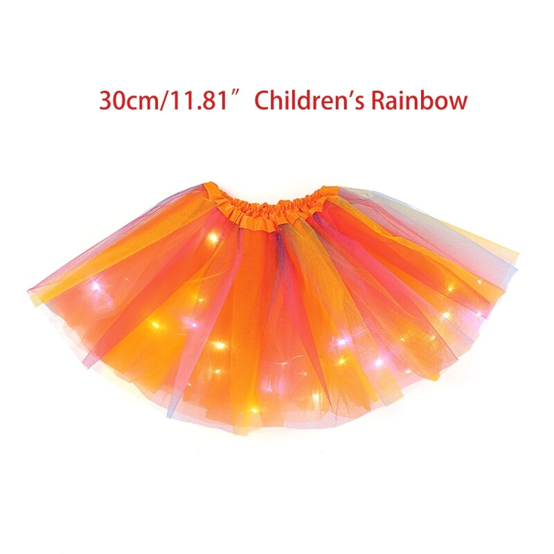 Meisje Gelaagde Regenboog Tutu Rokken Prinses Led Licht Dansen Ballet Tule Rok D5QA