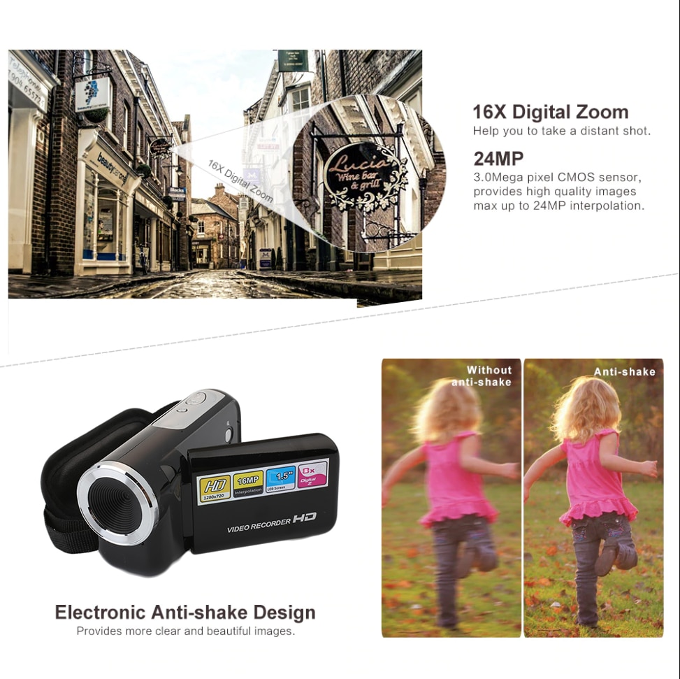 2 tommers digitalt videokamera kamera bærbar videoopptaker 4x digital zoomskjerm 16 millioner hjemme utendørs videoopptaker hjemmebruk