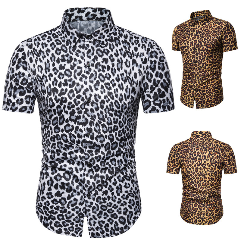 Camisa hawaiana con estampado de leopardo para surfear y playa para hombre, Blusa de manga corta de verano , Top de 3XL, ropa para vacaciones