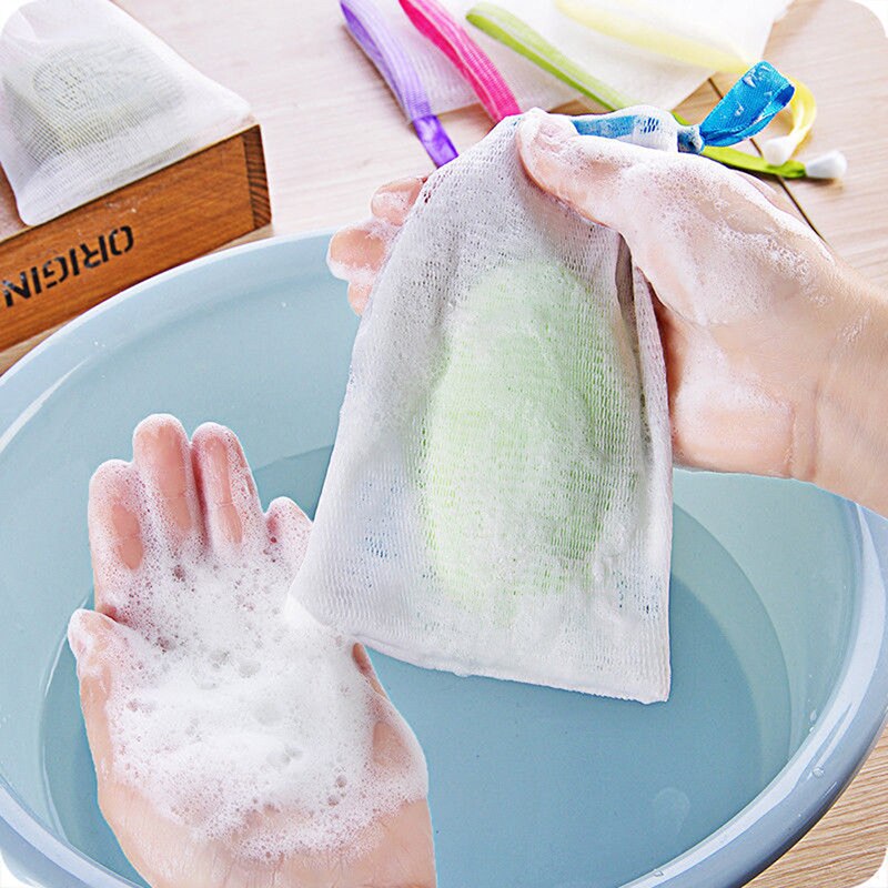 10Pcs Kleur Willekeurige Zeep Blister Mesh Double-Layer Zeep Netto Schuimende Netto Bubble Mesh Bag