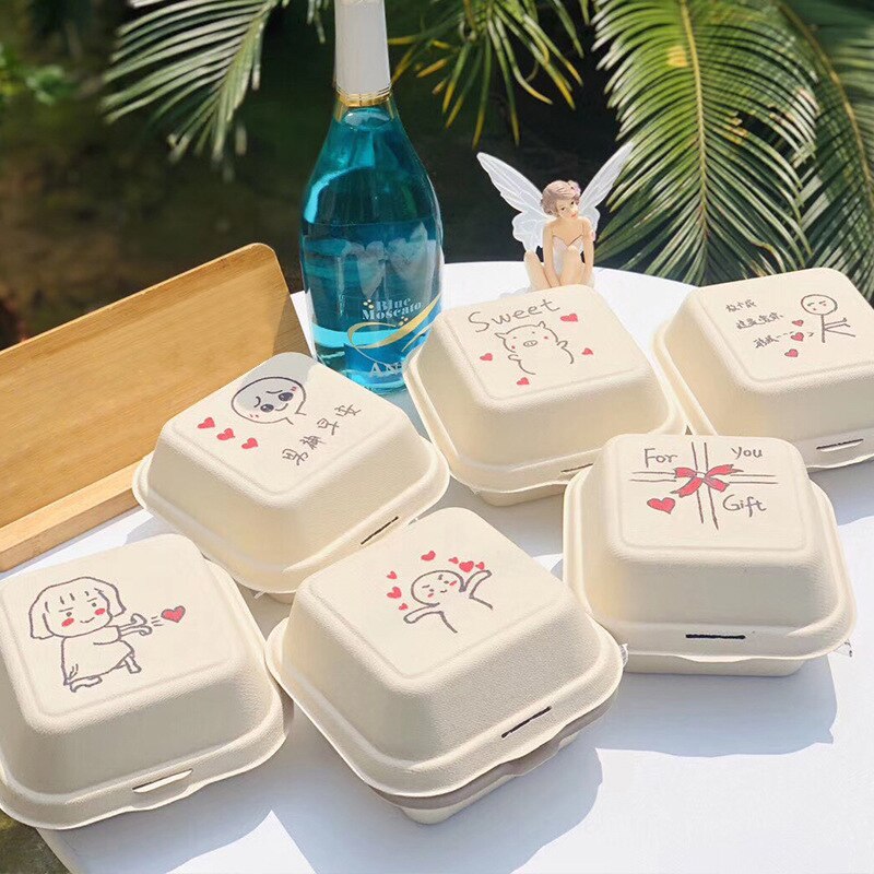 1/10PCS Disposable Bento Lunch Box Baking Cak Food Containers Dessert Environmental Protection Snack Box Microwavable Bento Box