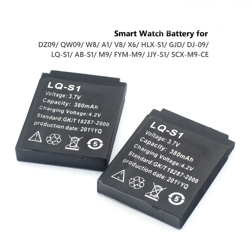 LQ-S1 3.7V 380mAh Smartwatch Batterij LQ-S1 Oplaadbare Li-Ion Polymeer Batterij Vervanging voor DZ09 QW09 W8 A1 V8 X6 smart Horloge