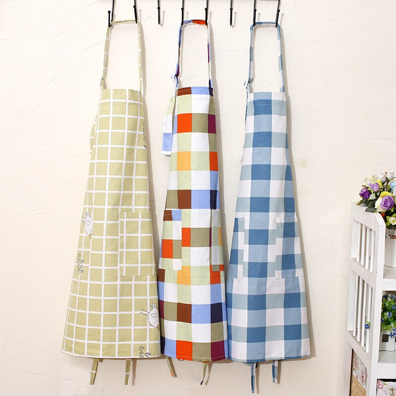 100% Katoen Keukenschort Vrouwen Mannen Koken Schort Streep/Grid Slabbetjes Met Pocket Obers Werk Schorten