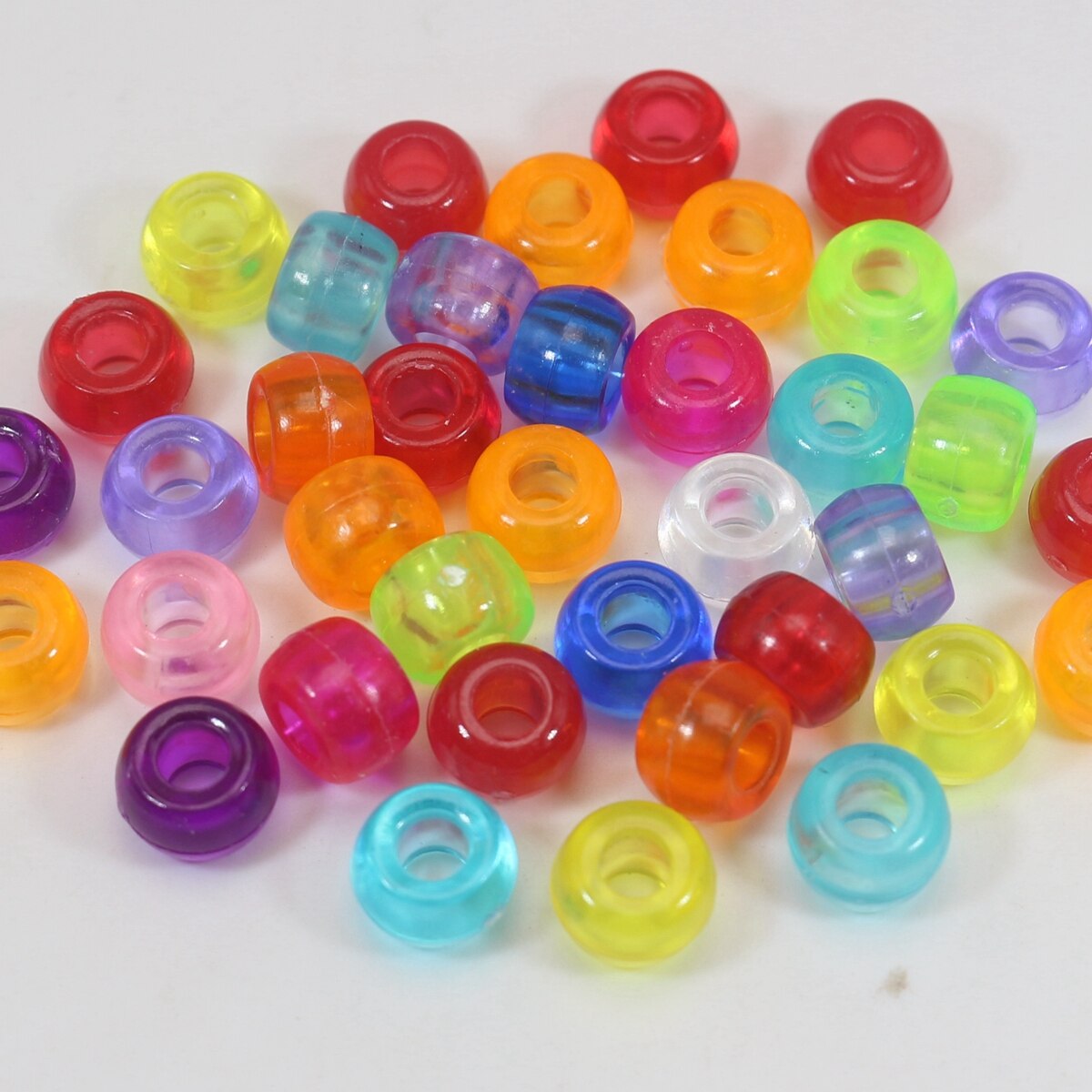 200 Mixed Color Acrylic Barrel Pony Beads 9X6mm Various Style Kids Craft Kandi: NO 34 Transparent