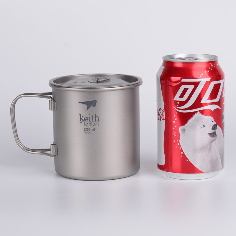 Keith draussen Titan Wasser Becher Mit Klapp Griffe Titan Deckel Getränk Camping Tassen Ultraleicht Reise Becher 220 ml-900 ml: 500ml Ti3205