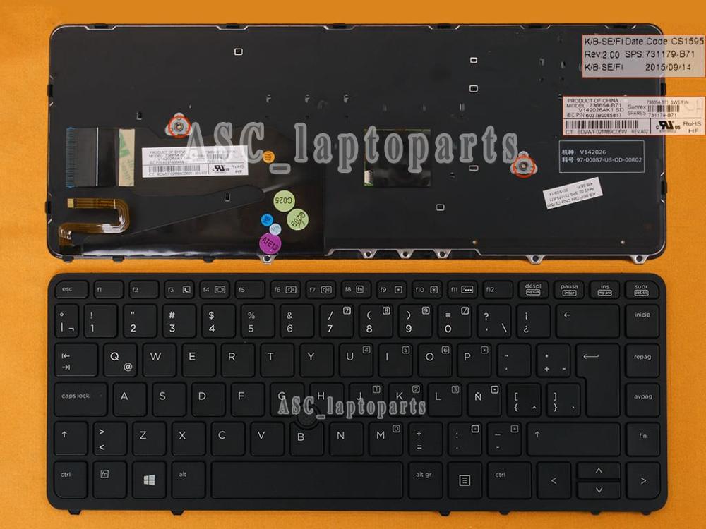 Latin Spanish Teclado Toetsenbord Voor Hp Elitebook 745 G2 750 G1 750 G2 755 G2, laptop Zwart Frame Zwart, Met Backlit
