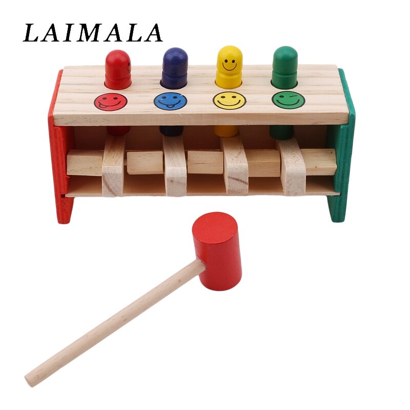 1 Set Houten Percussie Speelgoed Voor Kinderen Stampende Bench Vliegende Man Klop Speelgoed Kleur Willekeurige Baby Kids Leuk Spel