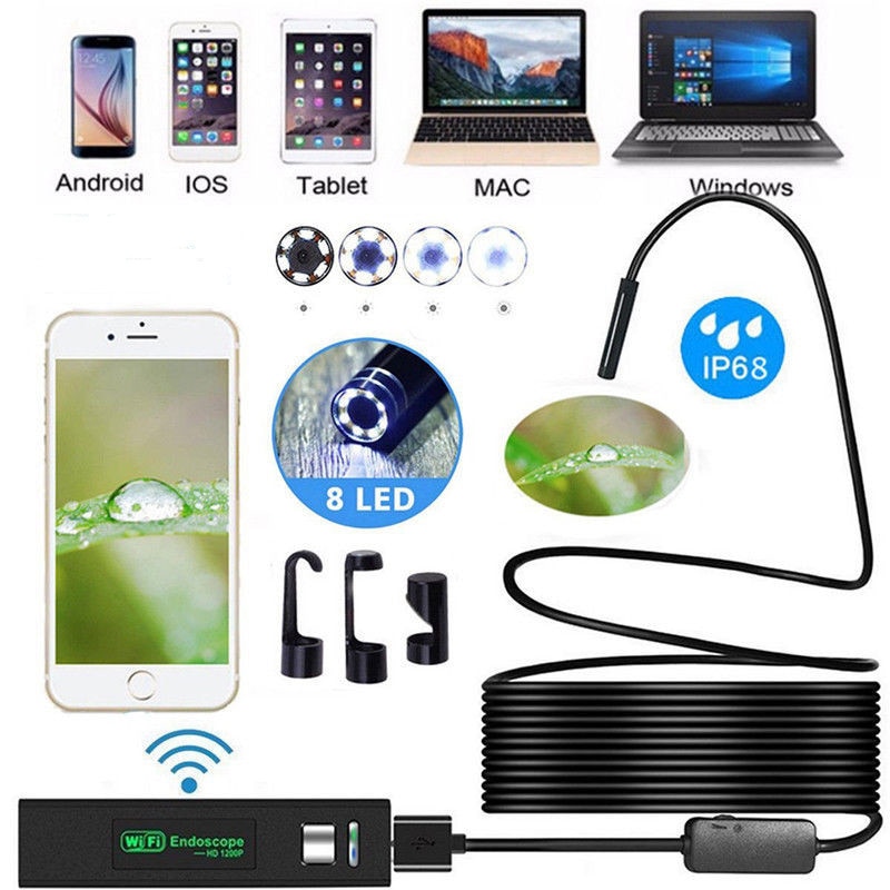 1200p trådløse wifi endoskop kamera usb borescope til iphone android ios endoskop mini vandtæt kamera 8mm 2m 5m 10m hårdt