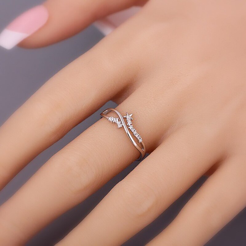 Anillos de estrellas para mujer, estilo sencillo, romántico, Color plateado, anillo fino para dedo, propuesta de , joyería de KAR343