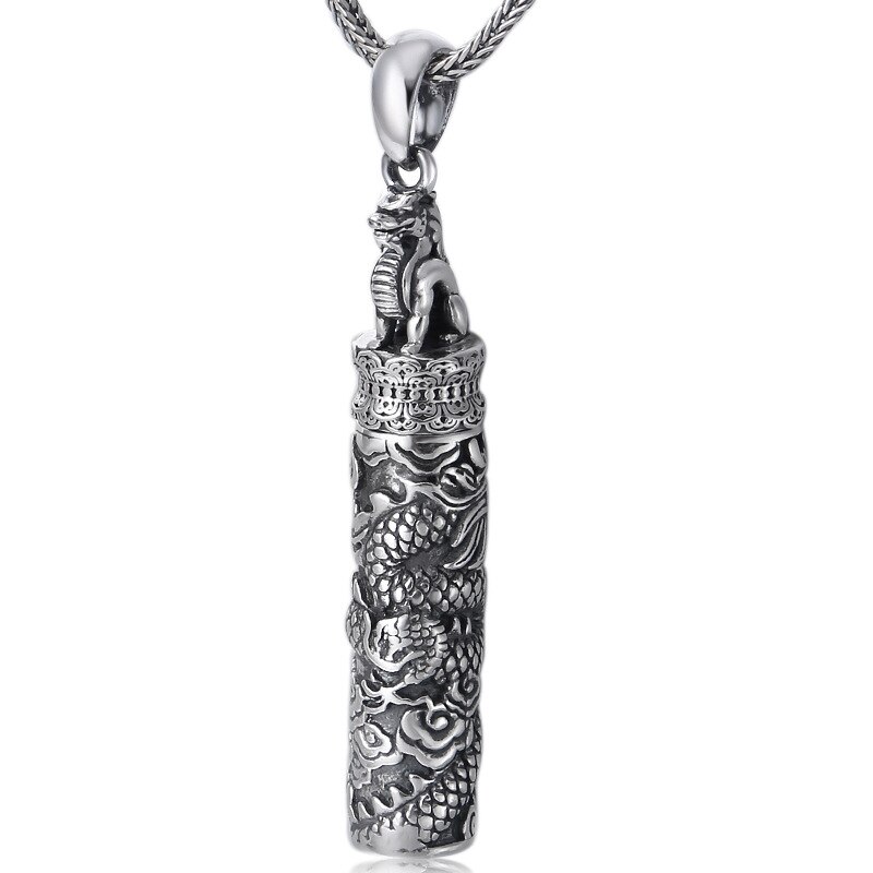 Collier en argent Sterling S990 pour hommes, bouteille antique commémorative thaïlandaise, bijoux Dragon gravé Punk, porte-pendentif, cendrier