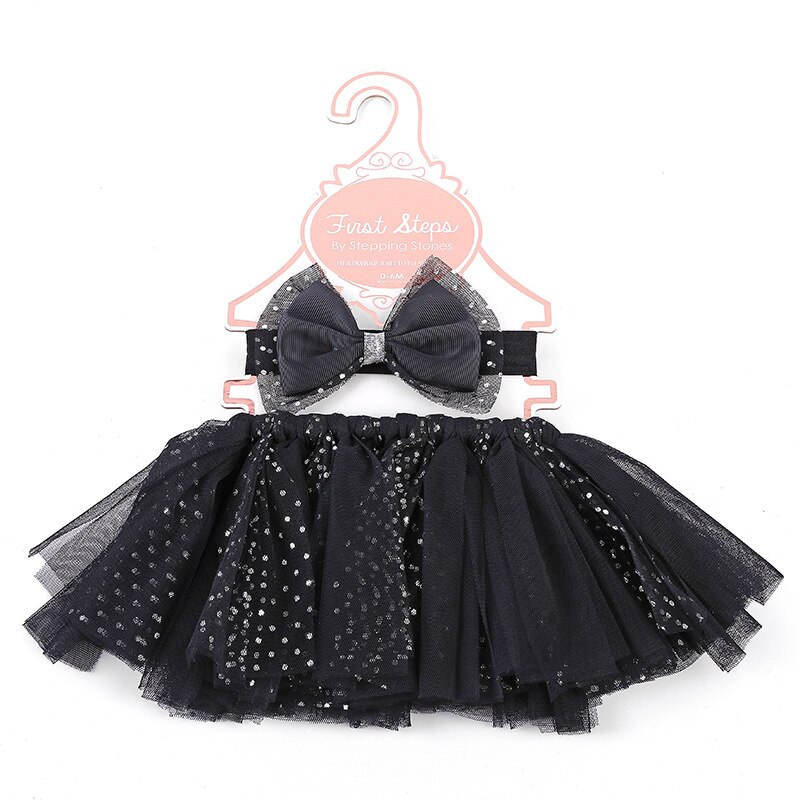 Jupe en Tulle coton + bandeau 5 couleurs | 2 pièces, -né fille, à paillettes, Costume sexy, tenue d'appareil Photo 0-2 ans,: Black