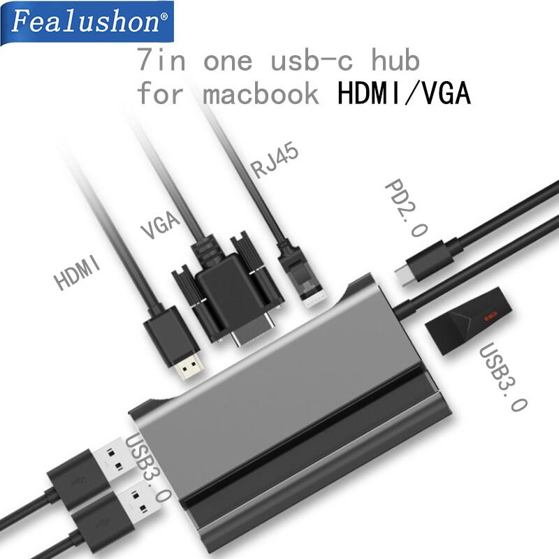 Laptop Docking Station USB 3.0 HDMI VGA RJ45 PD USB C Hub Fealushon for Laptop Macbook Pro HP DELL Surface Lenovo Samsung