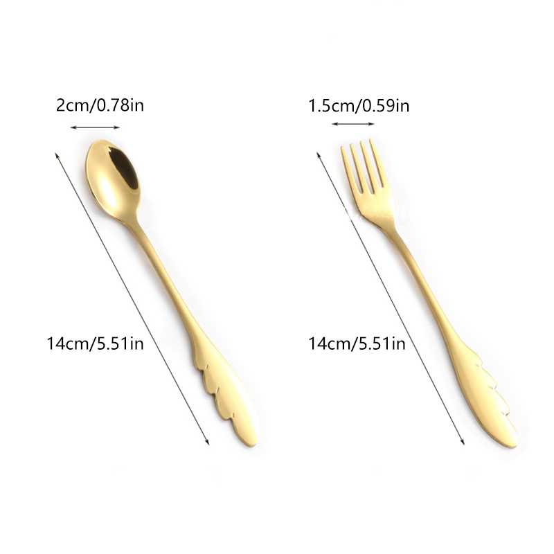 2 Pieces Dessert Spoon Fork 304 Stainless Steel Angel Wing Coffee Spoon Dessert Spoon Fruit Fork With Box