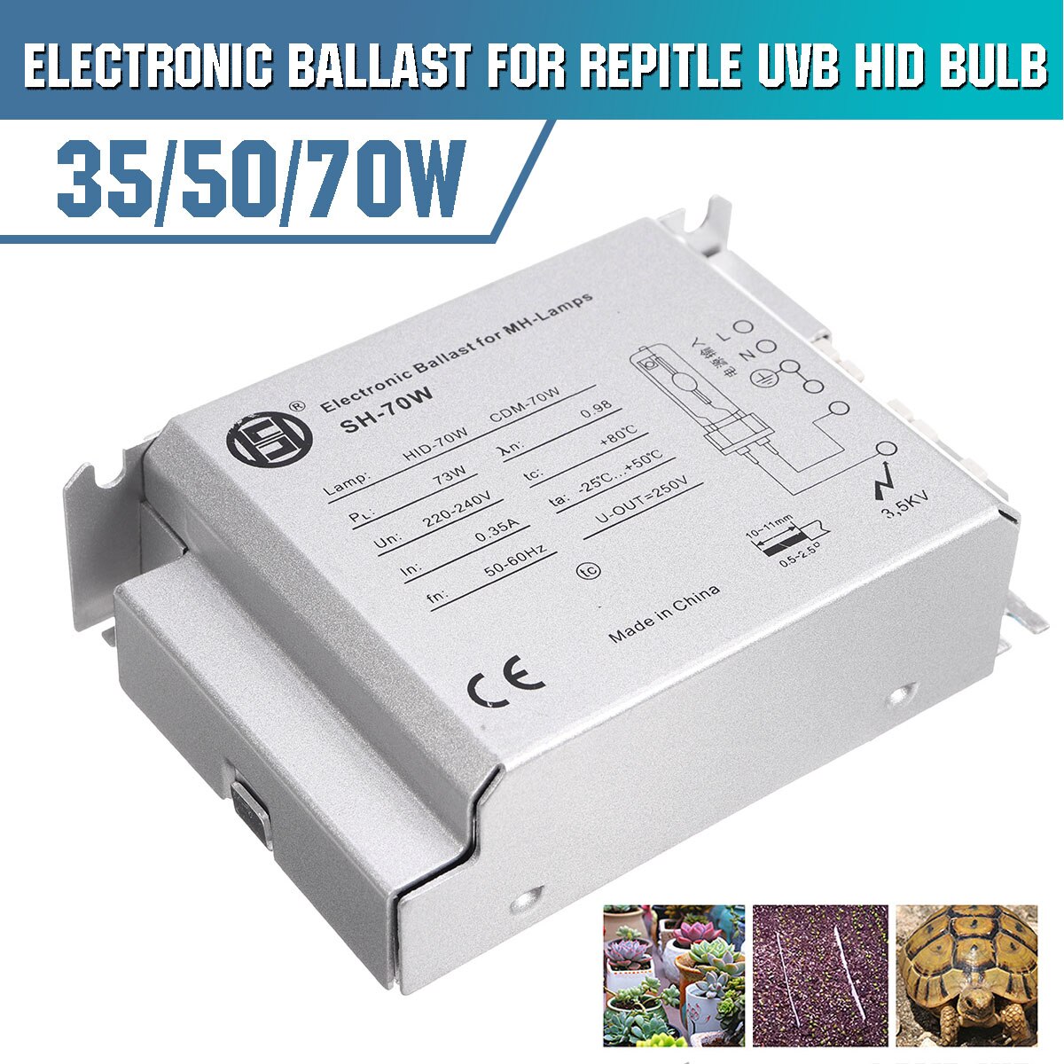35W 50W 70W Electronic Ballast For Reptile UVB Metal Hanlide Bulb