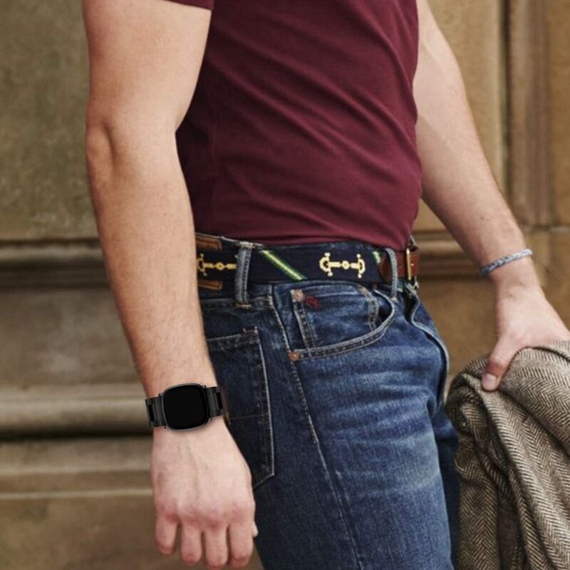 Metallarmband mit schlaufenverschluss für fitbit versa 3 sense und versa, edelstahlarmband mit drei kugeln