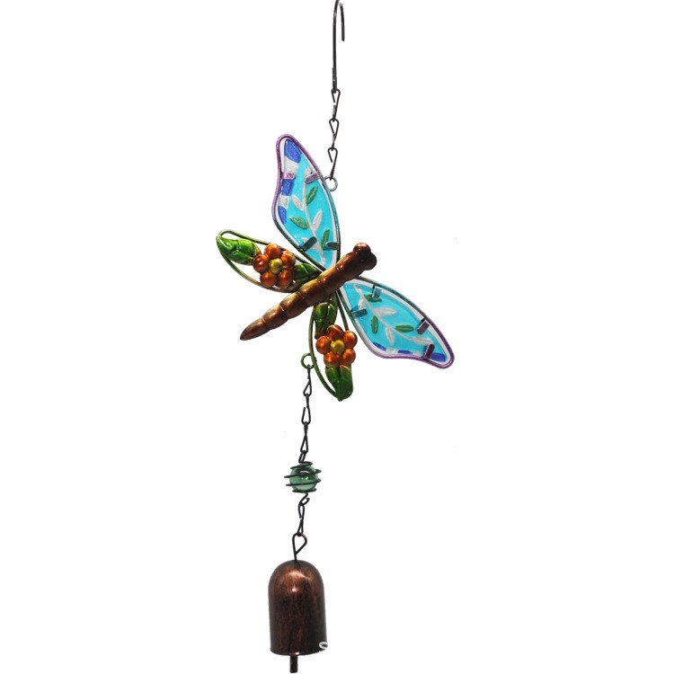 1Pc Smeedijzeren Hummingbird Vlinder Windgong Dragonfly Beetle Hanger 4 Stijlen Glas Geschilderd Ambachten Hangers: ZY000041-dragonfly